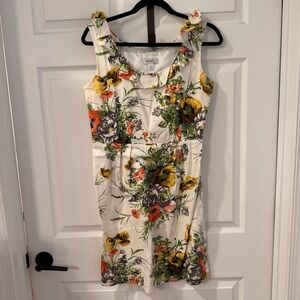 Dressbarn‎ A-line Dress Womans Szize 8 Floral Sleeveless Ruffle Neck & Straps